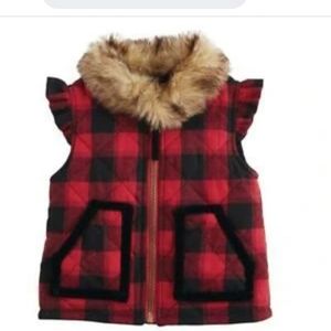 Buffalo plaid fur vest